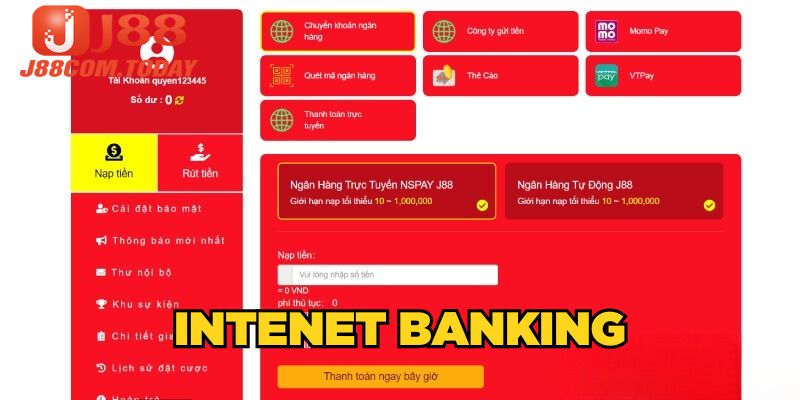 Nạp cược J88 qua Internet Banking